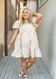 Botanical Beige Floral Puff Dress