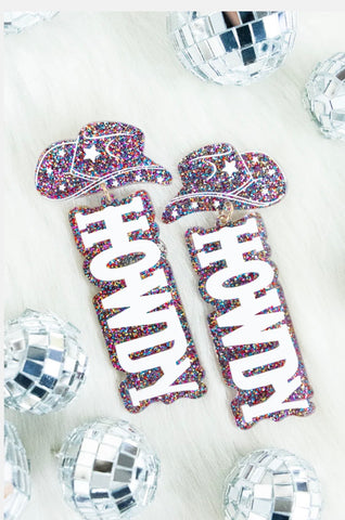 HOWDY MULTI-COLOR GLITTER COWGIRL EARRINGS