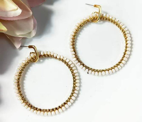 DAINTY GOLD WIRE FAUX PEARL BEADED HOOP